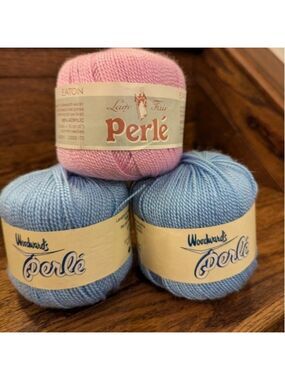 Vintage Perle Acrylic yarn 3x 50g 2 blue 1 pink